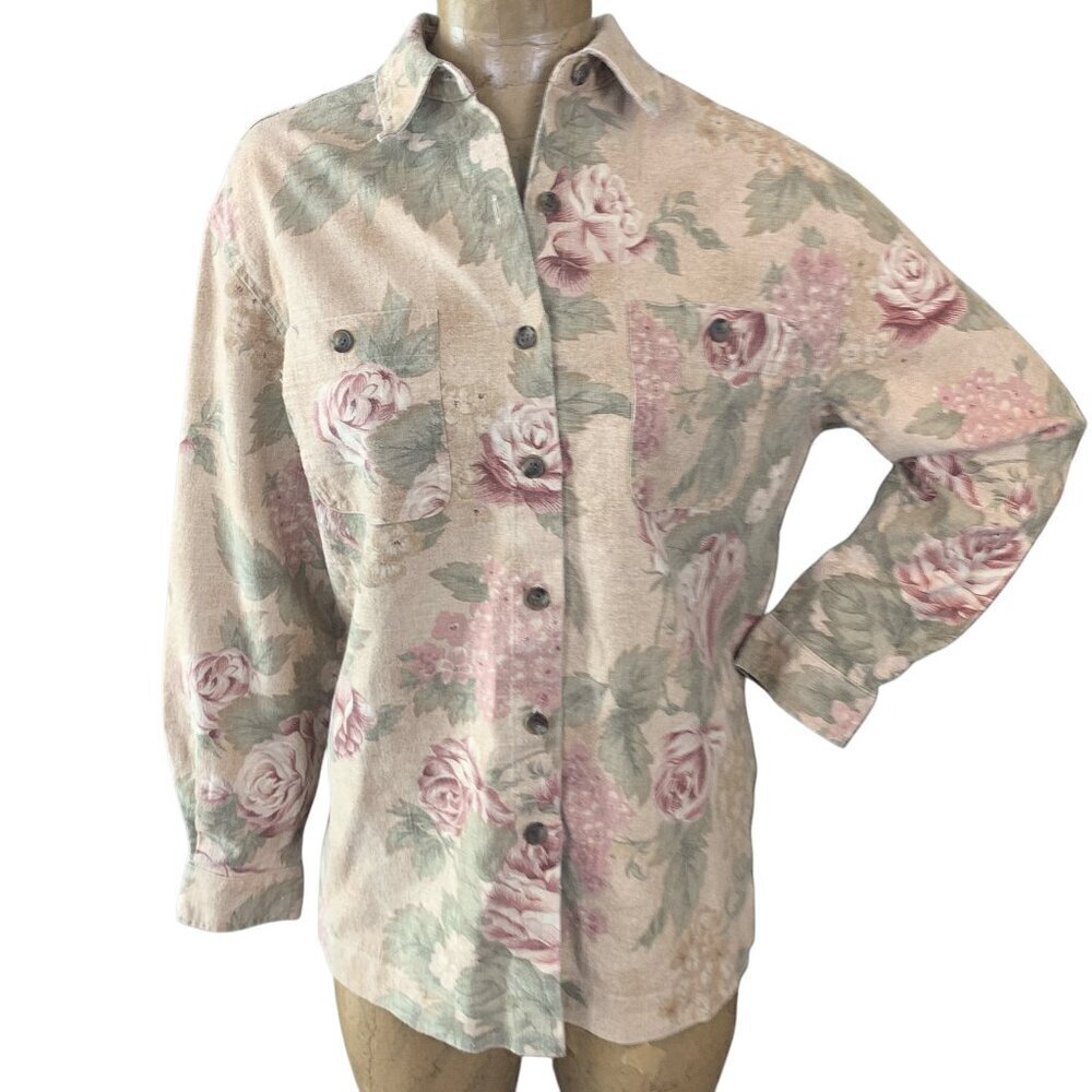 Jones‎ New York Sport Linen-Cotton Floral Button-Down Shirt/Shacket Sz M #331B